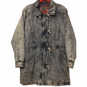 💥 MOVING SALE Vtg Acid Washed Denim Aztec Coat 1X